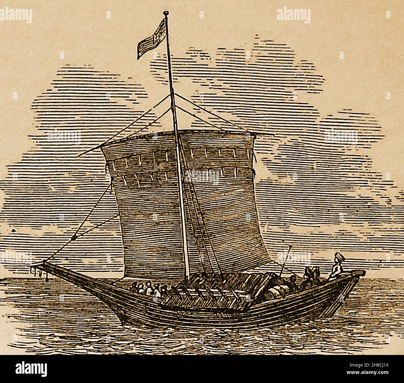 Une gravure du XIXe siècle montrant un navire-esclave arabe de dhow au large de la côte de l'Afrique de l'est.La mer allant généralement des slaves à un seul et unique ont été de taille modérée et ont également été utilisés pour transporter des marchandises ainsi que des esclaves à l'Arabie Banque D'Images