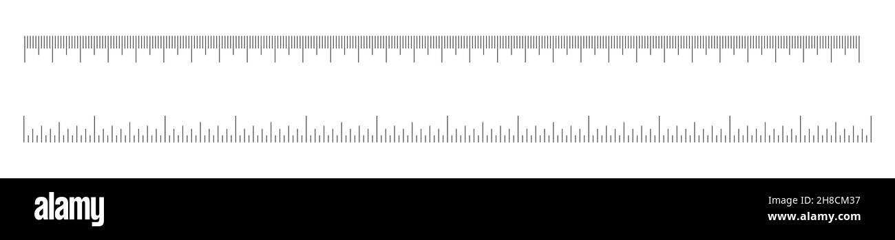 Jeu de balances à règle centimétrique et ihch.Tableau de mesure horizontale avec marquage.Modèle d'outil de mesure de distance, de hauteur ou de longueur isolé sur fond blanc.Illustration graphique vectorielle. Illustration de Vecteur