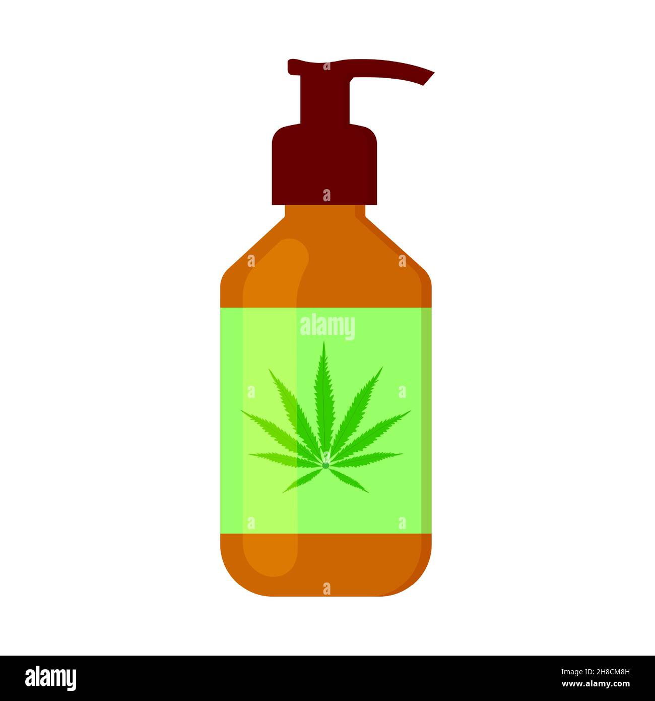Lotion à base d'huile de CBD avec feuille de cannabis sur l'étiquette.Produit  cosmétique de chanvre pour la peau ou les cheveux en bouteille isolé sur  fond blanc.Cannabidiol pour soins de beauté de