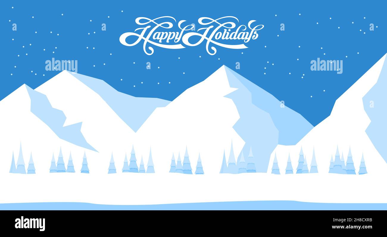 Arrière-plan paysage d'hiver avec texte Happy Holidays Illustration de Vecteur