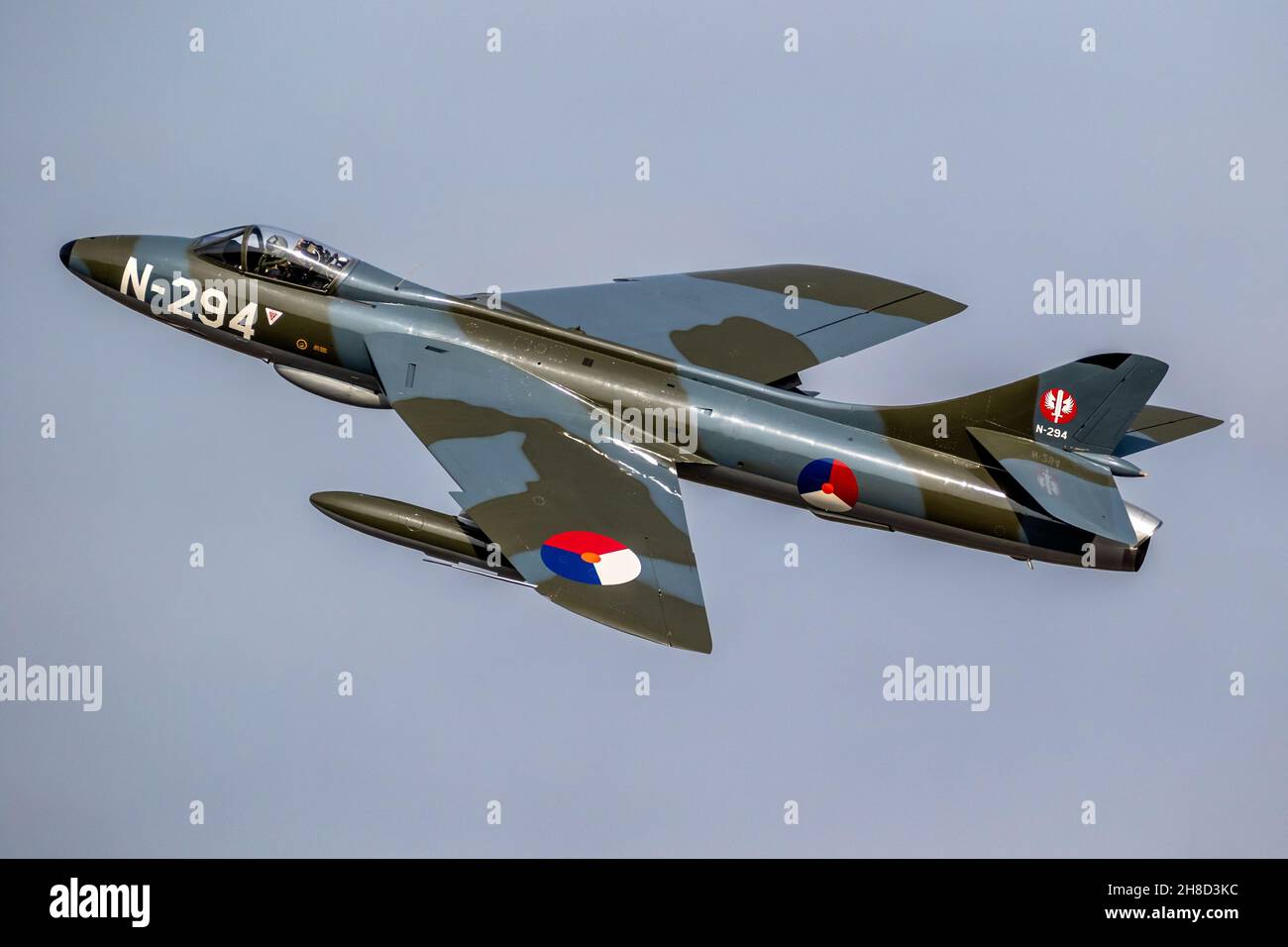 Décollage de l'avion de chasse historique Hawker Hunter de la base aérienne de Kleine-Brogel, Belgique - 13 septembre 2021 Banque D'Images