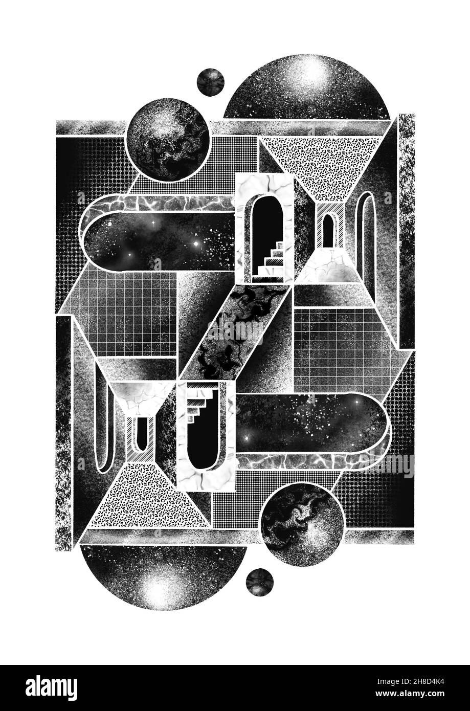 Isométrique noir et blanc M.C. Escher style Photo Stock - Alamy