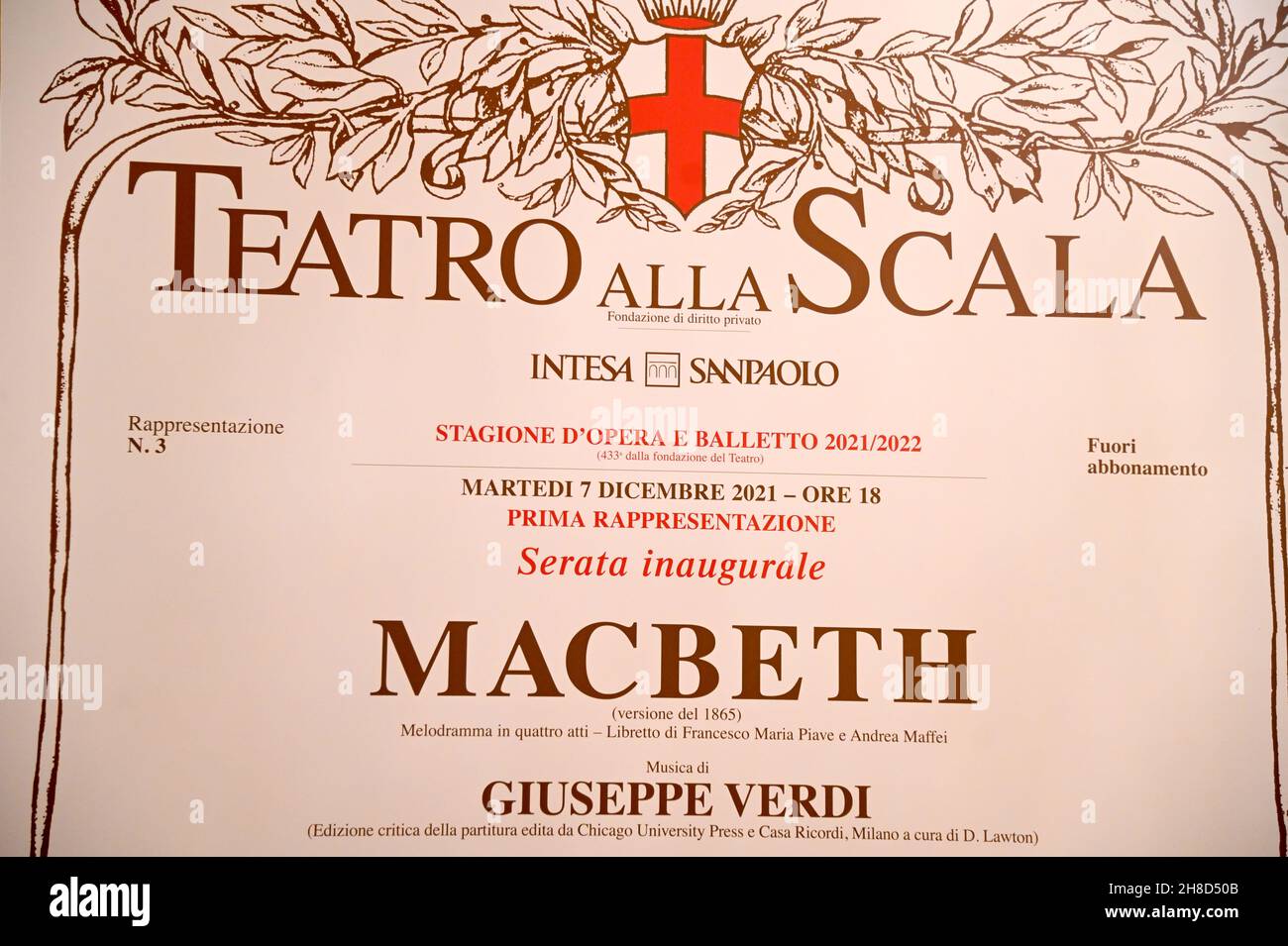 Milan -Teatro alla Scala Présentation de la première - Macbeth- dans la photo: Affiche Banque D'Images