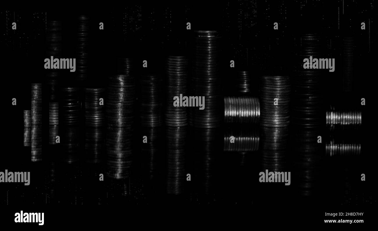 Des piles de pièces de monnaie ressemblant à des villes Banque D'Images