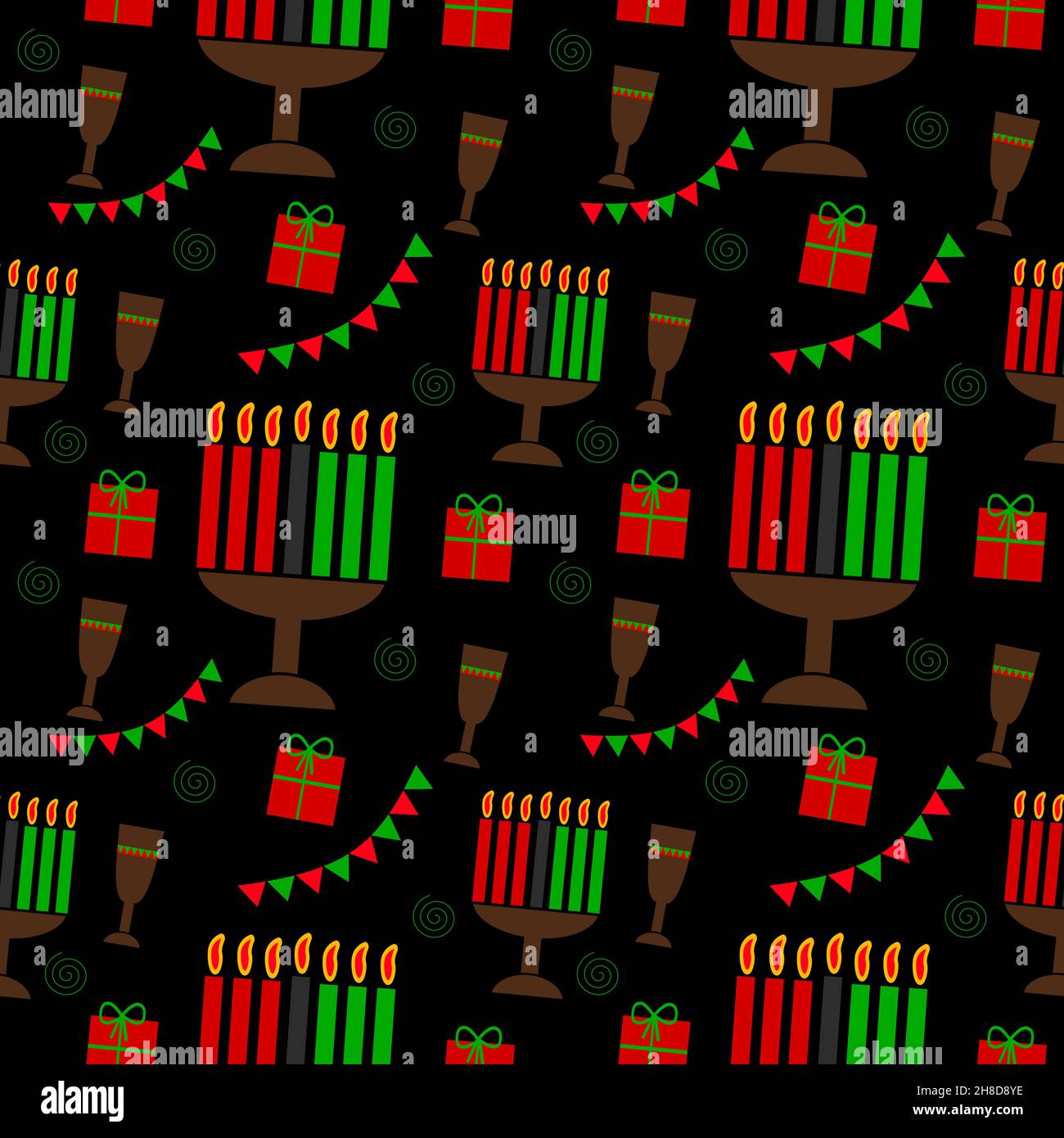 Motif sans couture pour Kwanzaa avec éléments traditionnels.Conception plate, illustration des icônes et éléments de Kwanzaa, illustration vectorielle Illustration de Vecteur