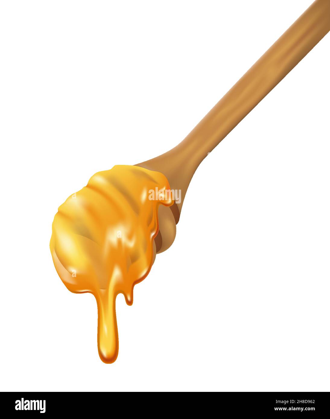 Balancier au miel en bois avec miel fluide sur fond blanc, illustration vectorielle réaliste gros plan Illustration de Vecteur