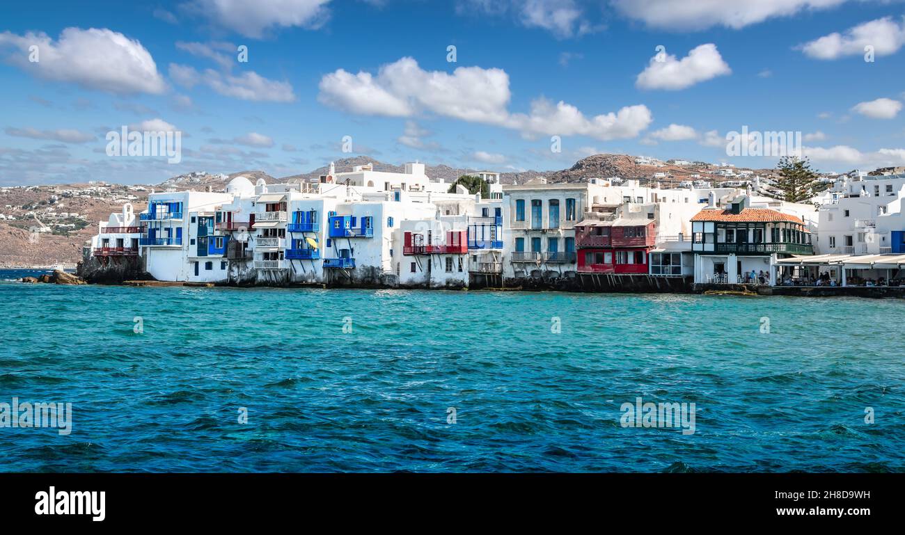 Petite Venise, quartier célèbre sur l'île de Mykonos, Grèce. Banque D'Images