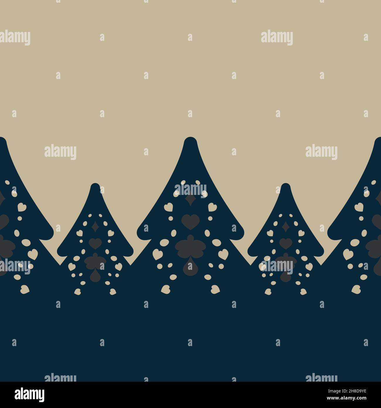 Motif sans couture.Thème de Noël avec arbres de noël, coeurs et papillons.Couleur jaune, gris et bleu orange clair. Banque D'Images