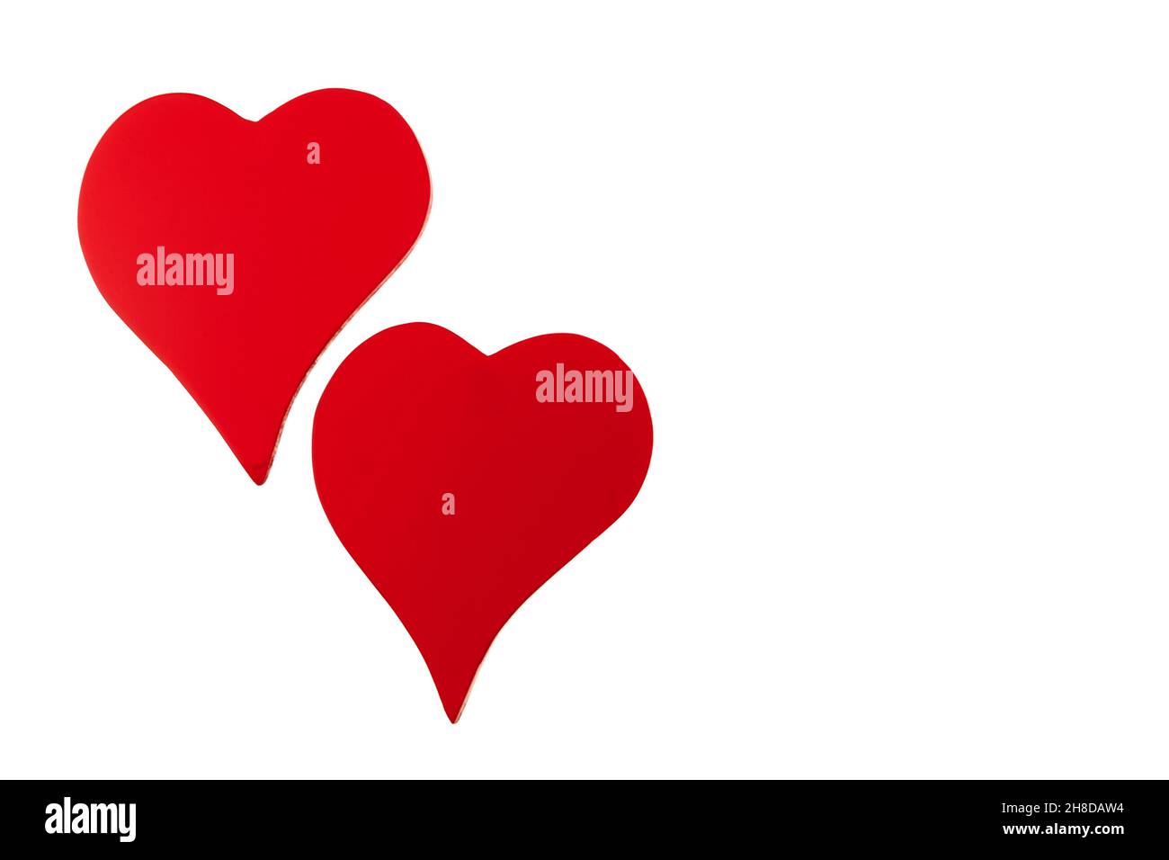 Deux coeurs rouges Funky isolés sur un fond blanc Banque D'Images