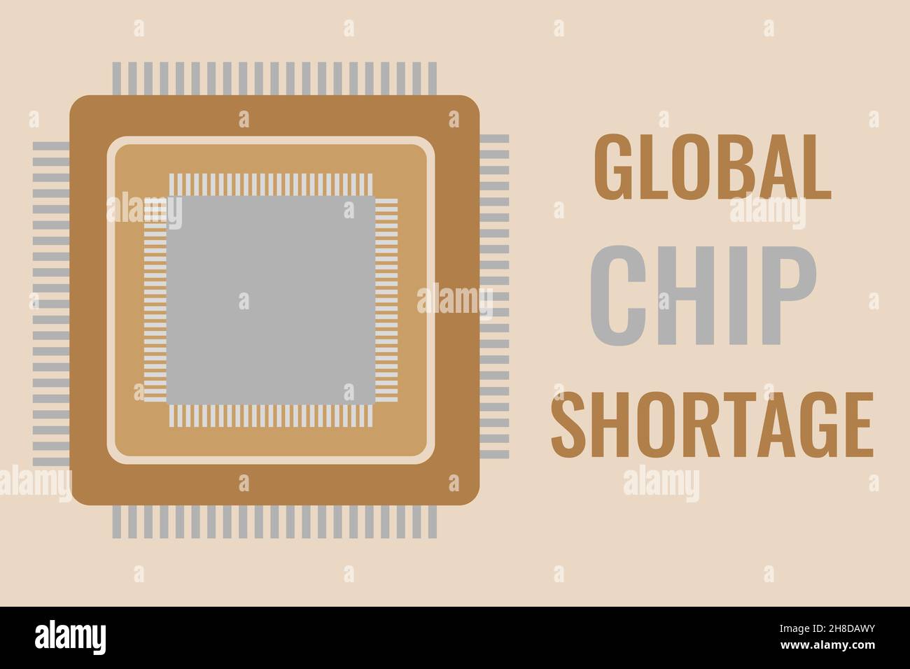Puces à semi-conducteurs et texte – pénurie mondiale de puces.Concept de pénurie de puces dans le monde. Illustration de Vecteur