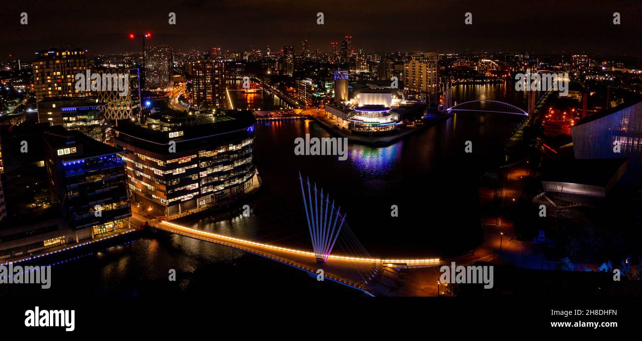 Vue aérienne du quartier Media City à Manchester, Royaume-Uni. Banque D'Images