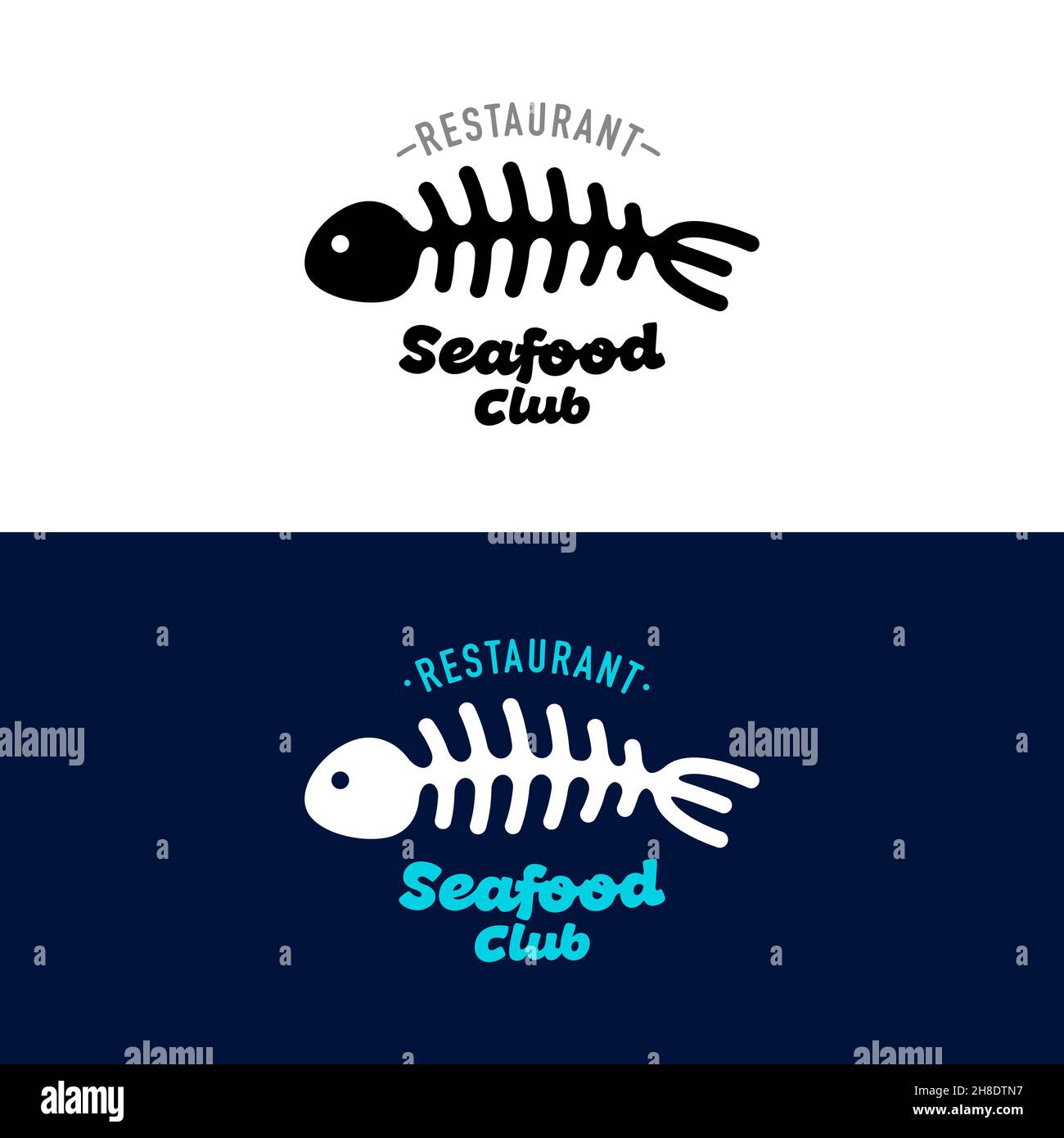 Cuillère et fourchette en forme de squelette de poisson.Concept pour logo ou panneau, Club de fruits de mer pour restaurant, café Illustration de Vecteur