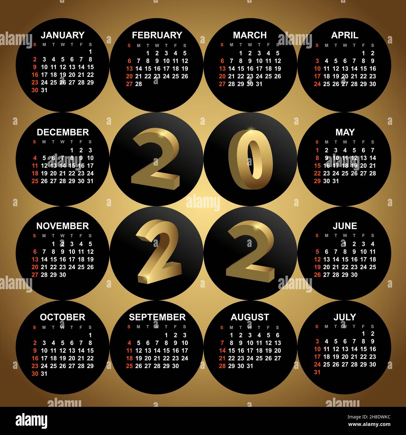 Calendrier de bureau pour 2022, année du Tigre Illustration de Vecteur