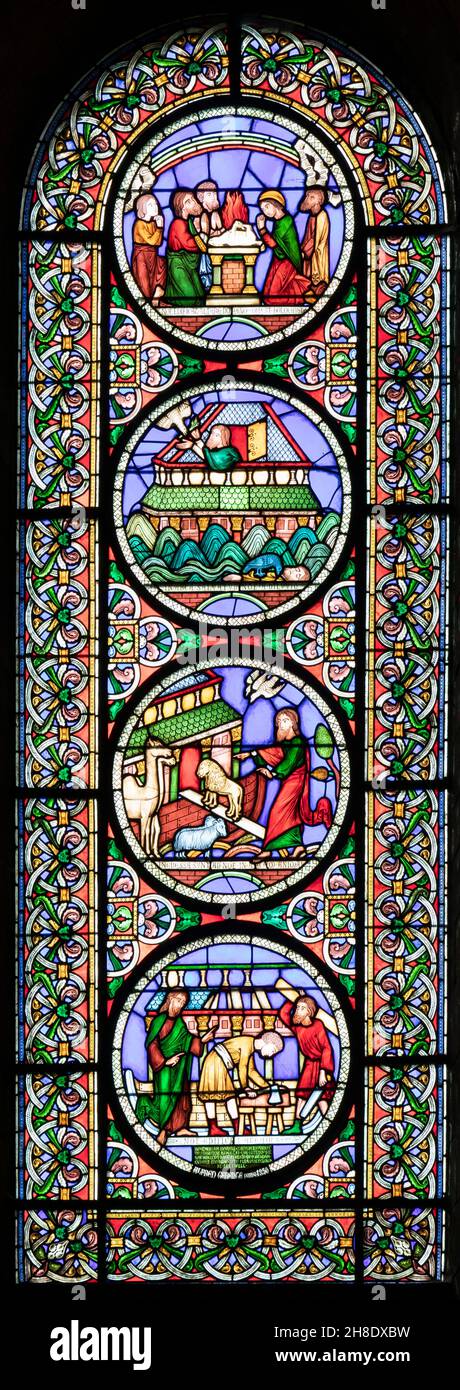 Angleterre, Cambridgeshire, cathédrale d'Ely, détail de vitraux de l'intérieur Banque D'Images