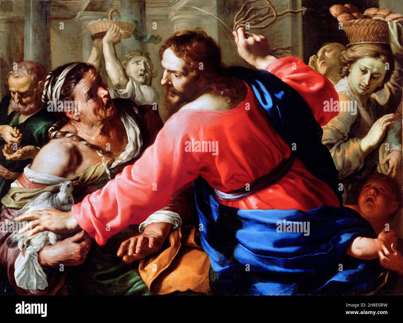 Le Christ nettoie le Temple par le peintre baroque italien Bernardino Mei (1612/15 – 1676) Banque D'Images