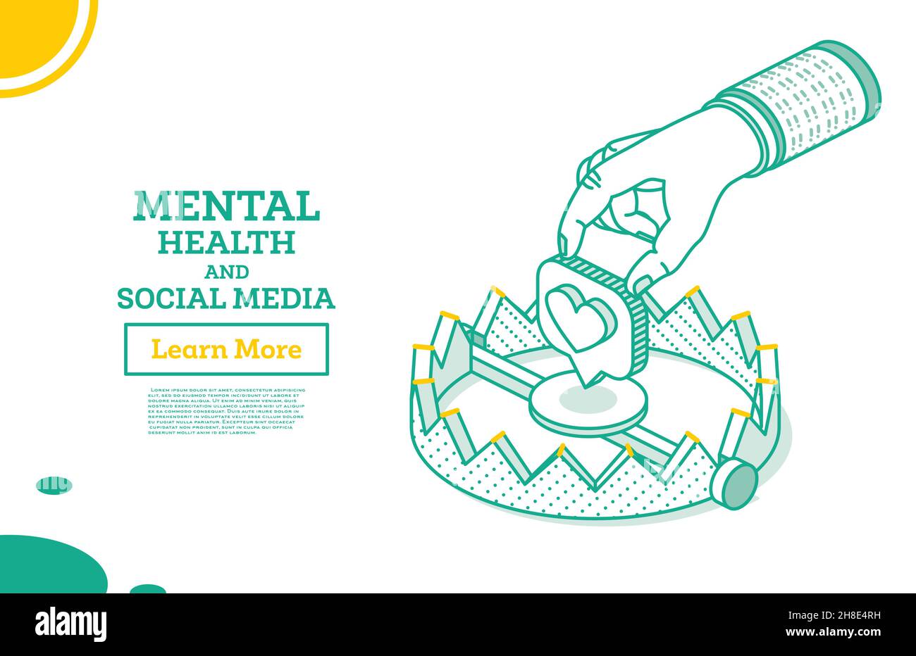 Piège isométrique avec cœur de médias sociaux.Comme Symbol.Illustration vectorielle.Concept de santé mentale et médias sociaux.Isolé sur fond blanc Illustration de Vecteur