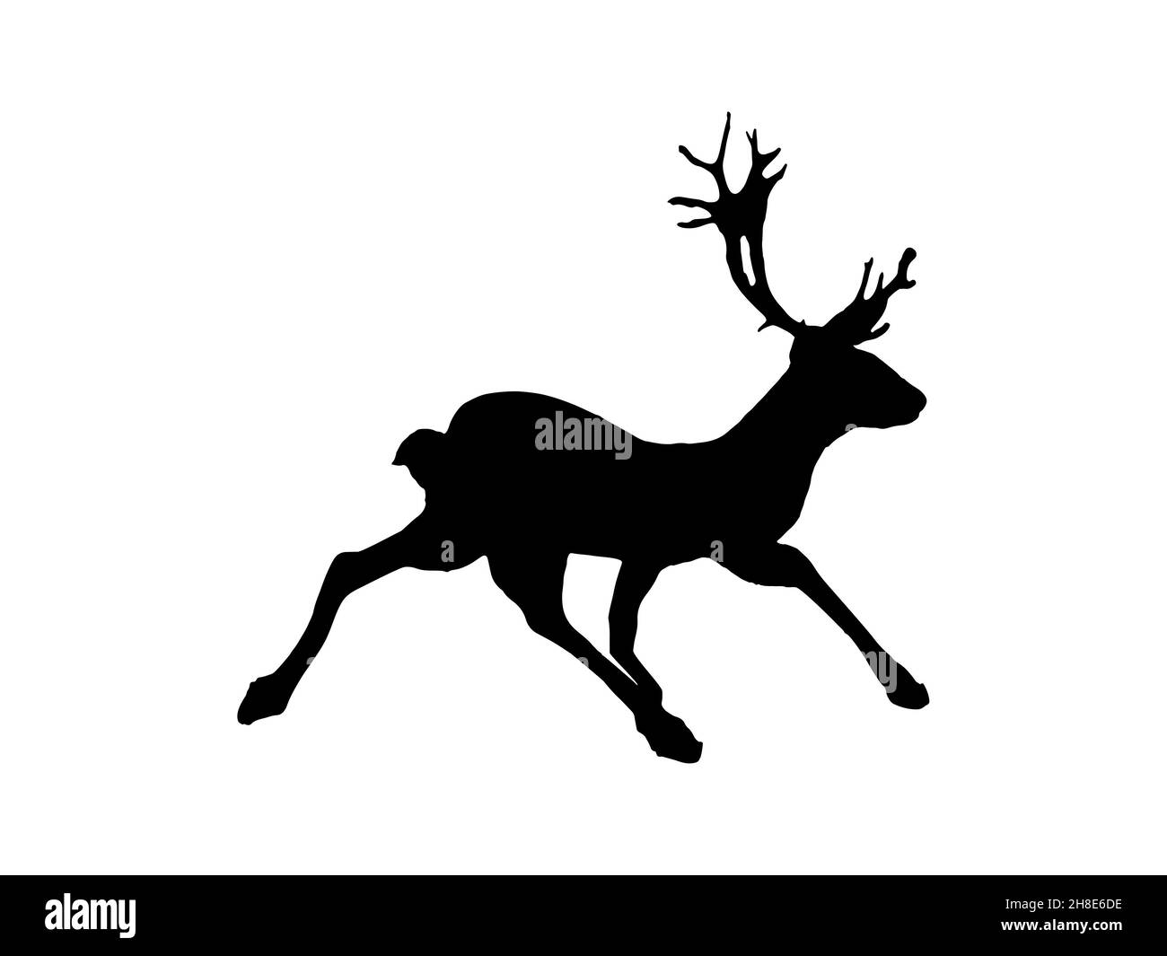 Silhouette de renne.Renne noir sur fond blanc.Thèmes de Noël.Ressources graphiques. Banque D'Images