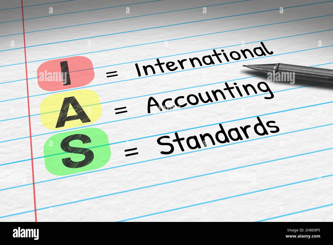 IAS - normes comptables internationales.Acronyme commercial sur le bloc-notes. Banque D'Images