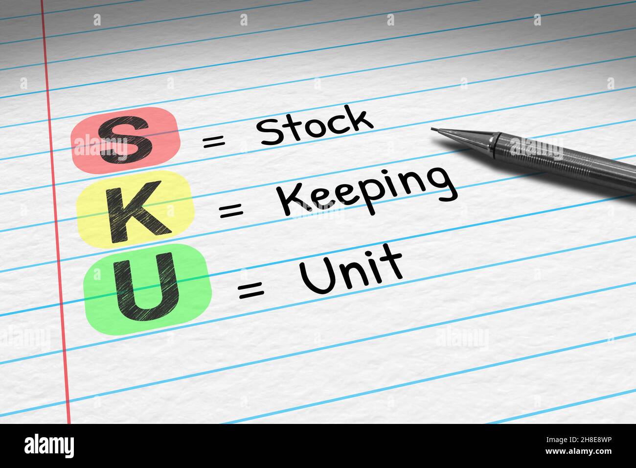 UGS - unité de conservation des stocks.Acronyme commercial sur le bloc-notes. Banque D'Images
