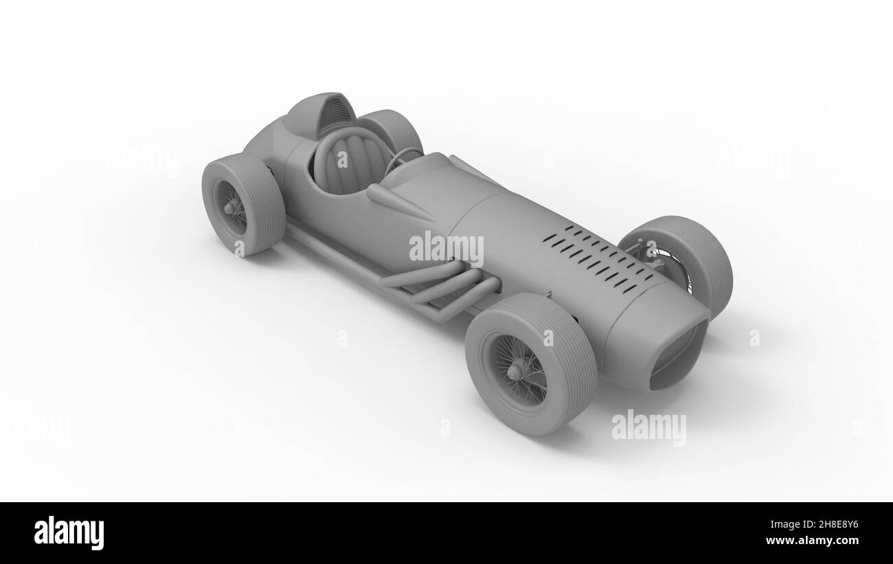 Rendu 3D d'une voiture de course historique vintage isolée sur un espace de studio blanc vide.Véhicule de transport de modèle informatique. Banque D'Images
