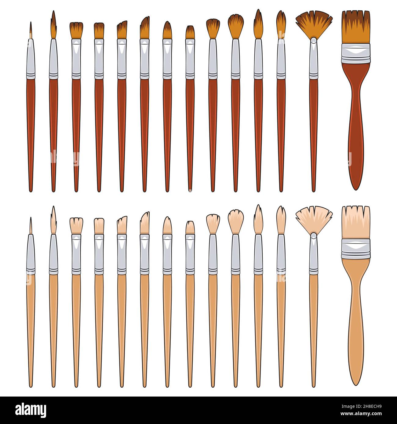 Jeu d'illustrations en couleur avec pinceaux pour la peinture.Objets vectoriels isolés sur fond blanc. Illustration de Vecteur