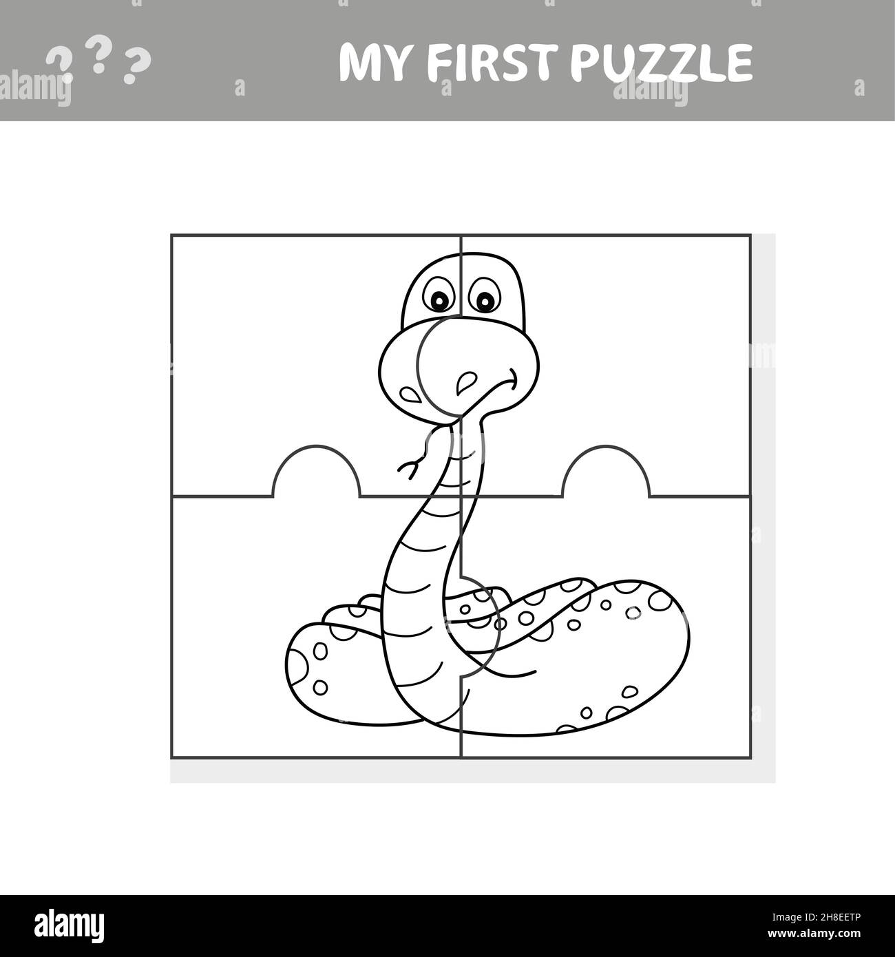 Dessin animé Illustration de l'activité pédagogique de puzzle Jigsaw pour les enfants d'âge préscolaire avec le personnage d'animal serpent.Ma première page de casse-tête et de coloriage Illustration de Vecteur