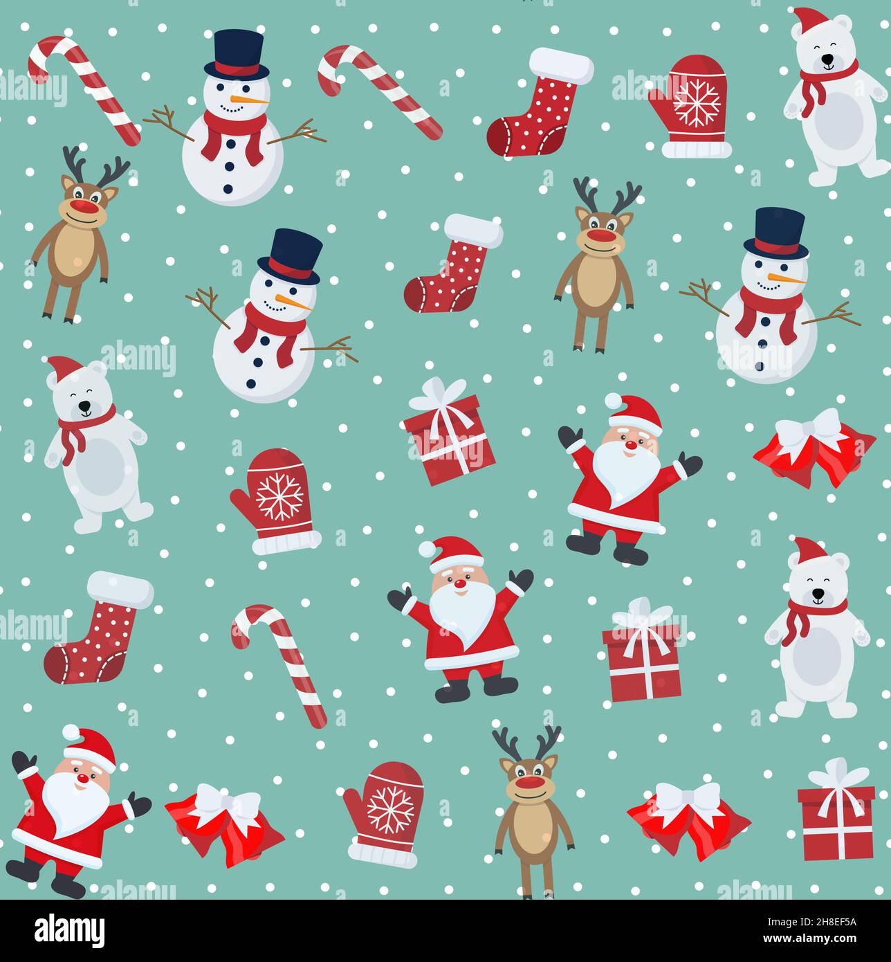 Motif de Noël sans couture avec bonhomme de neige, renne et père Noël EPS 10 Illustration de Vecteur