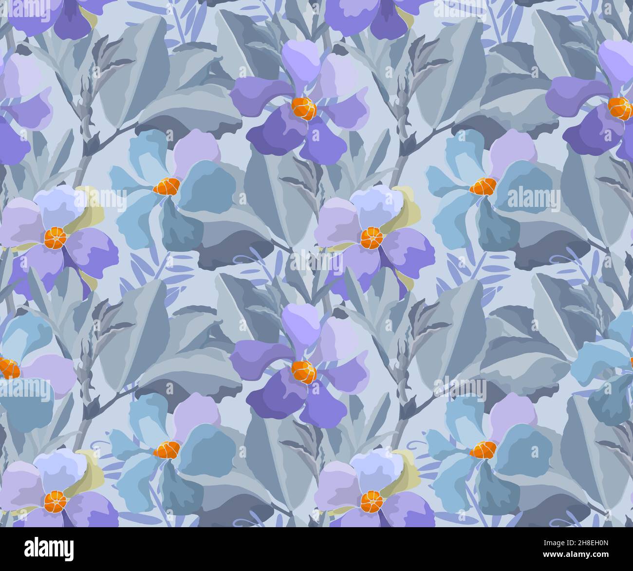 Fond sans couture à motif fleuri vectoriel.Un motif avec fleurs de prairie dans les tons bleu et violet. Illustration de Vecteur
