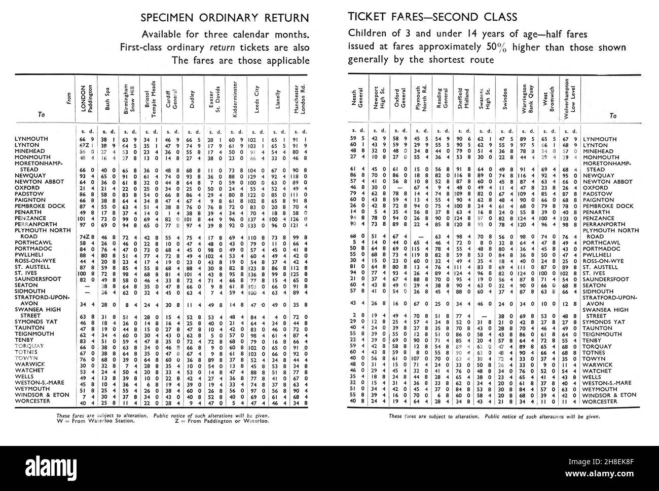 Page 1 de l'horaire des trains des chemins de fer britanniques du livre Holiday Haunts 1958.Voir mes autres images pour la page 2 Banque D'Images