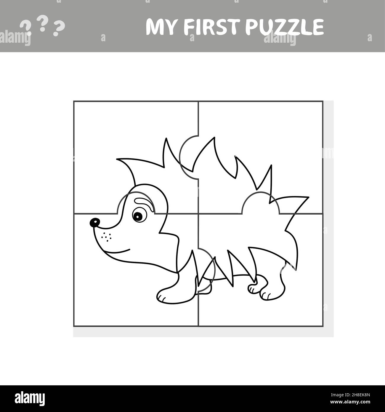 Scénario de dessin animé Illustration de l'éducation jeu de puzzle Jigsaw pour les enfants d'âge préscolaire avec drôle d'animal de hérisson.Ma première page de casse-tête et de coloriage Illustration de Vecteur