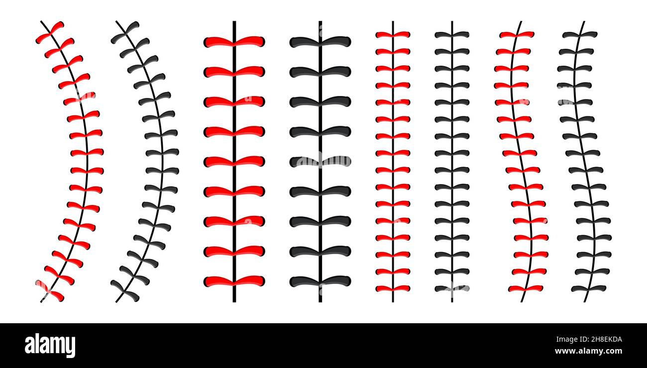 Points de balle de baseball, couture en dentelle rouge isolée sur fond Illustration de Vecteur