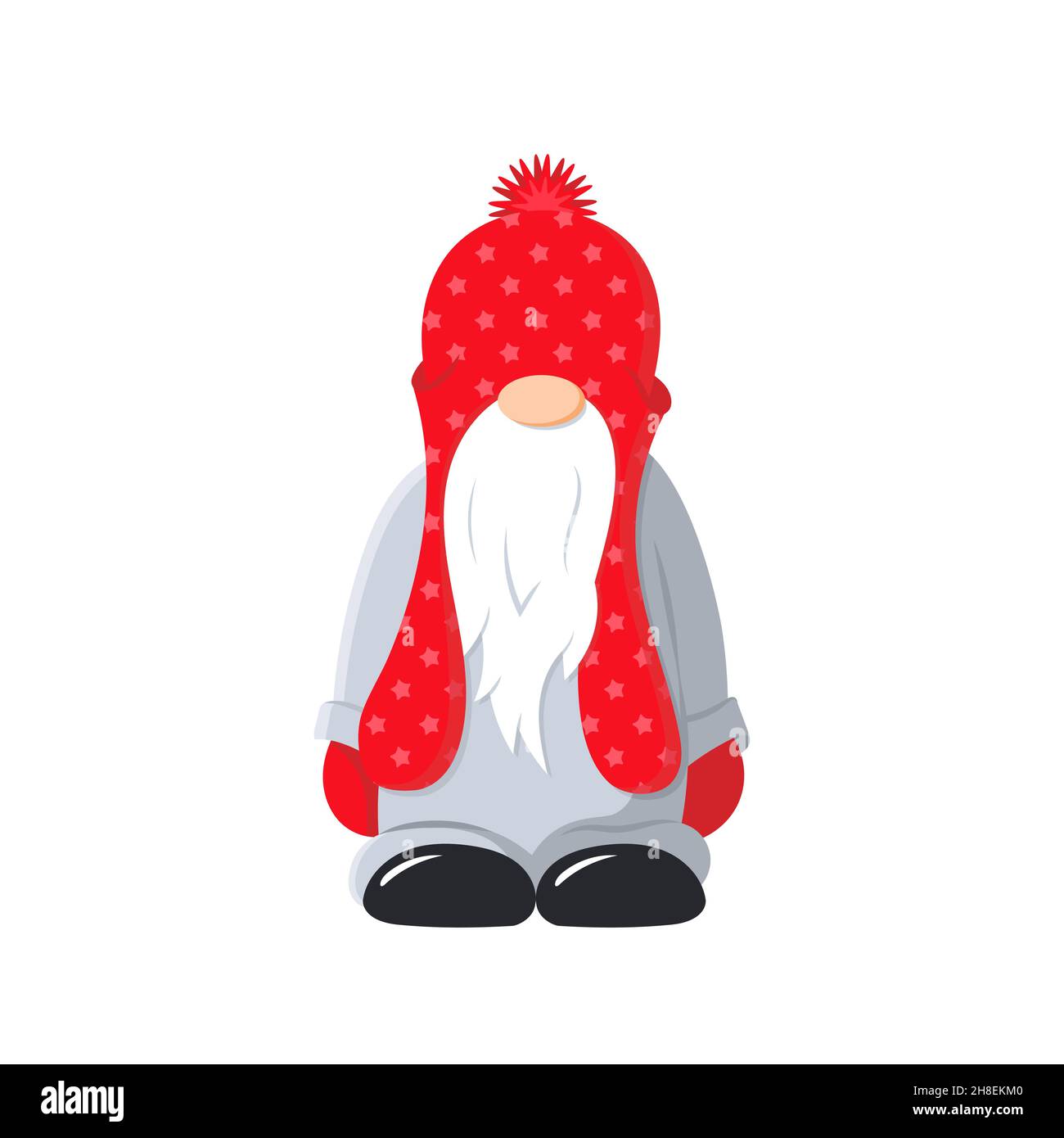 Un joli nain barbu dans un chapeau rouge.Clipart vecteur isolé. Illustration de Vecteur