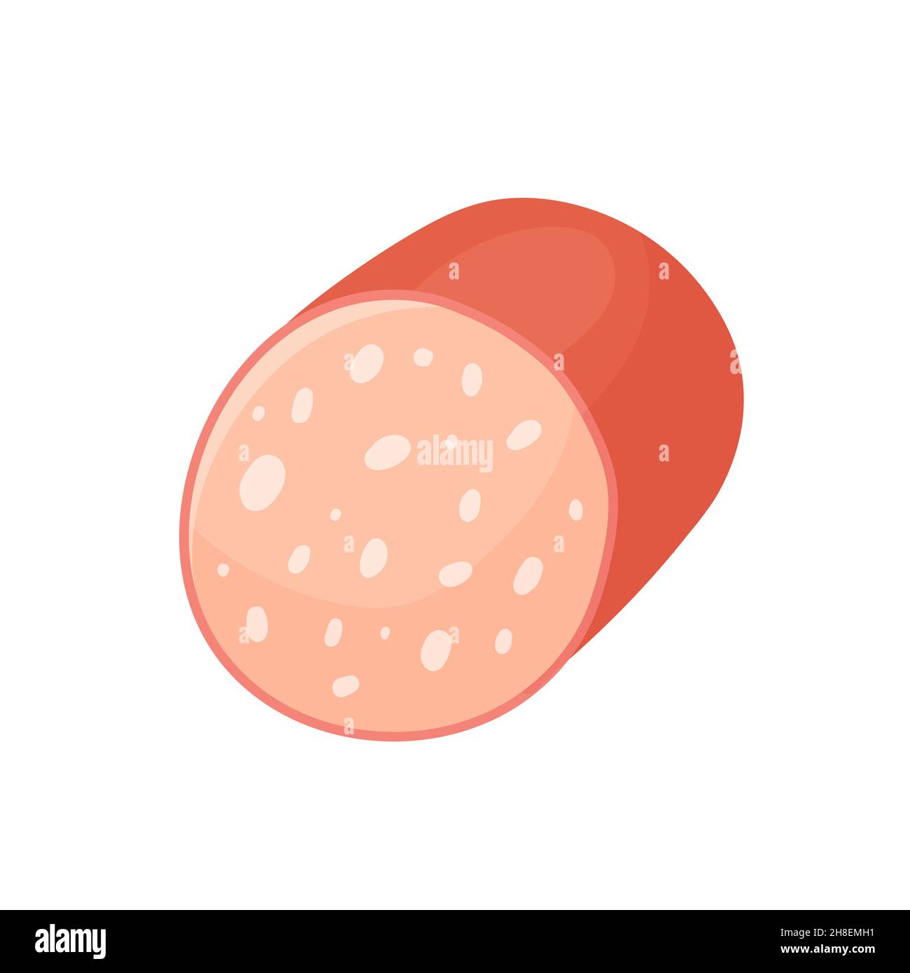 Illustration vectorielle de la production de viande de salami coupée, boucherie.Salami de dessin animé haché pour sandwich, menu de boucher, assortiment d'épicerie isolé sur blanc Illustration de Vecteur