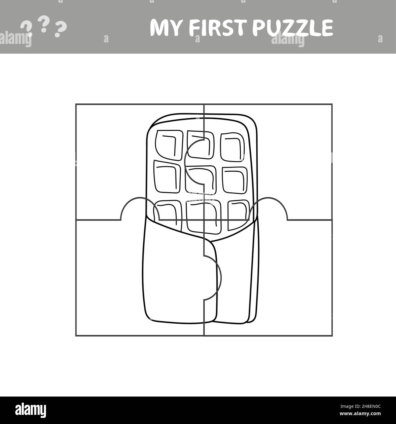 Jeu de puzzle logique.Barre de chocolat.Page imprimable pour puzzle.Image de dessin animé vectoriel.Ma première page de casse-tête et de coloriage Illustration de Vecteur