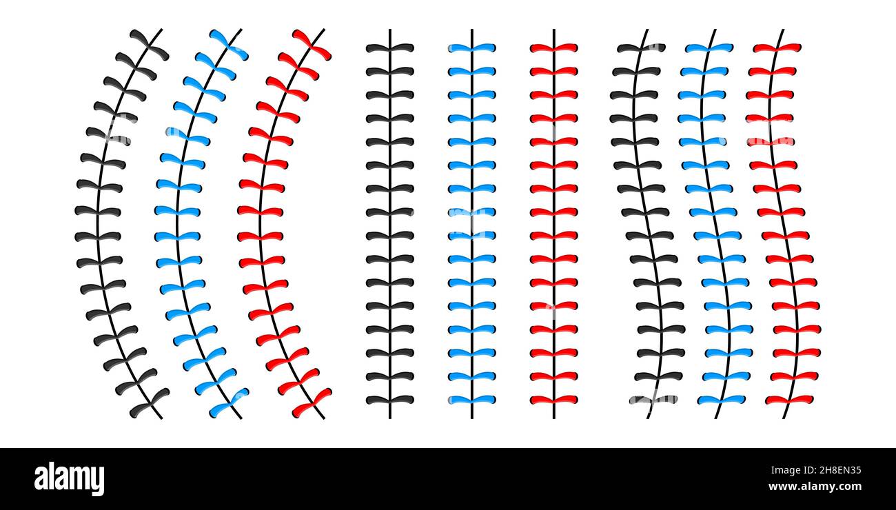 Points de balle de baseball, couture en dentelle rouge isolée sur fond Illustration de Vecteur