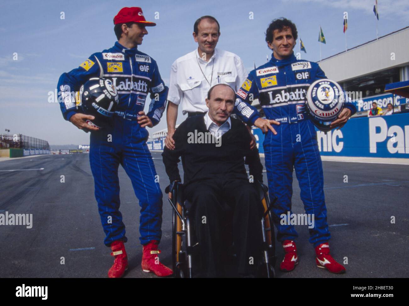 Damon Hill (gbr), Prost Alain (fra), Canon Williams avec Frank Williams lors du Grand Prix d'Afrique du Sud sur le circuit du Grand Prix de Kyalami, du 12 au 14 mars 1993 à Midrand, province de Gauteng, Afrique du Sud - photo : DPPI/DPPI/LiveMedia Banque D'Images