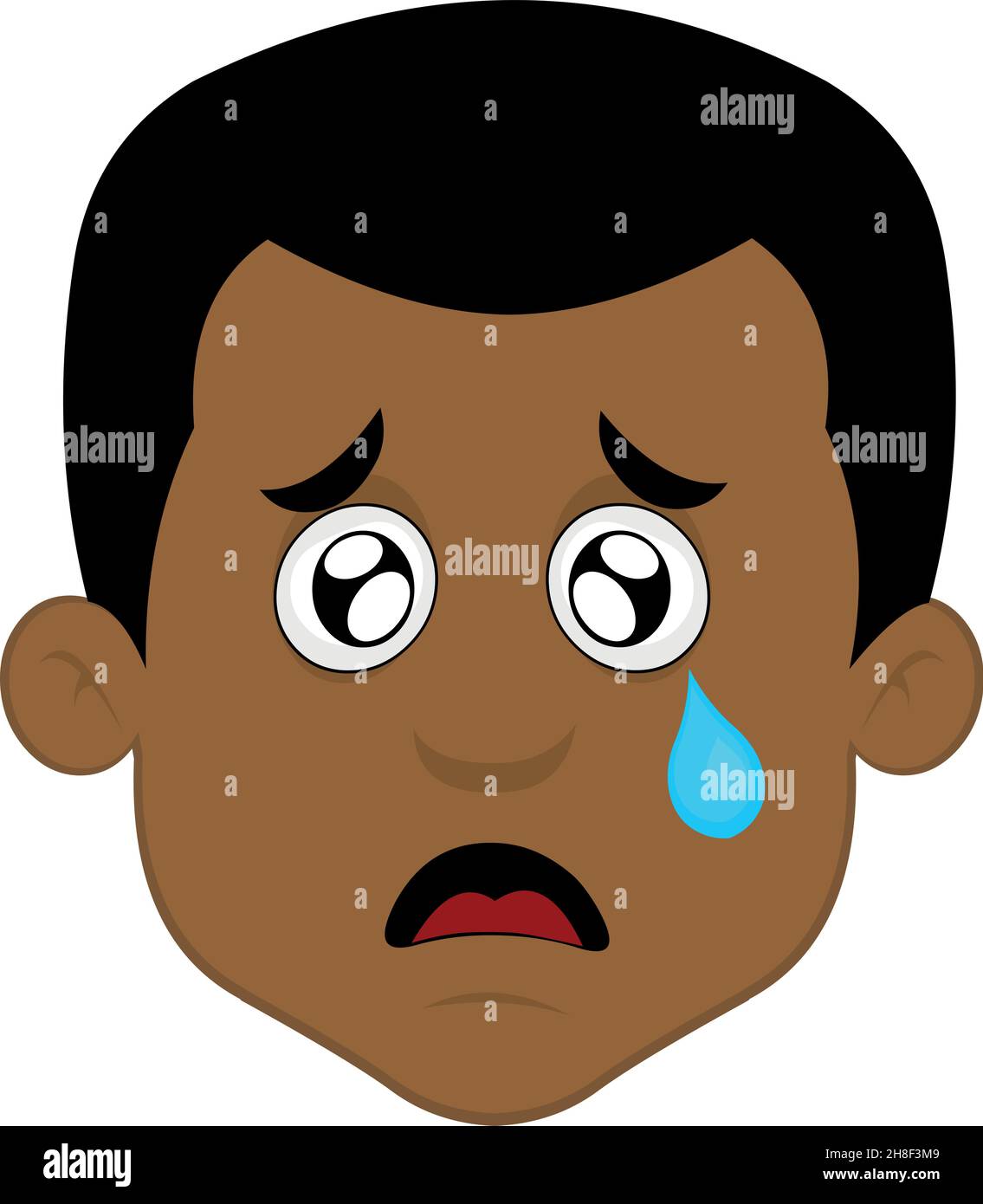 Illustration vectorielle du visage d'un homme de dessin animé avec une expression triste et une déchirure tombant de l'un de ses yeux Illustration de Vecteur