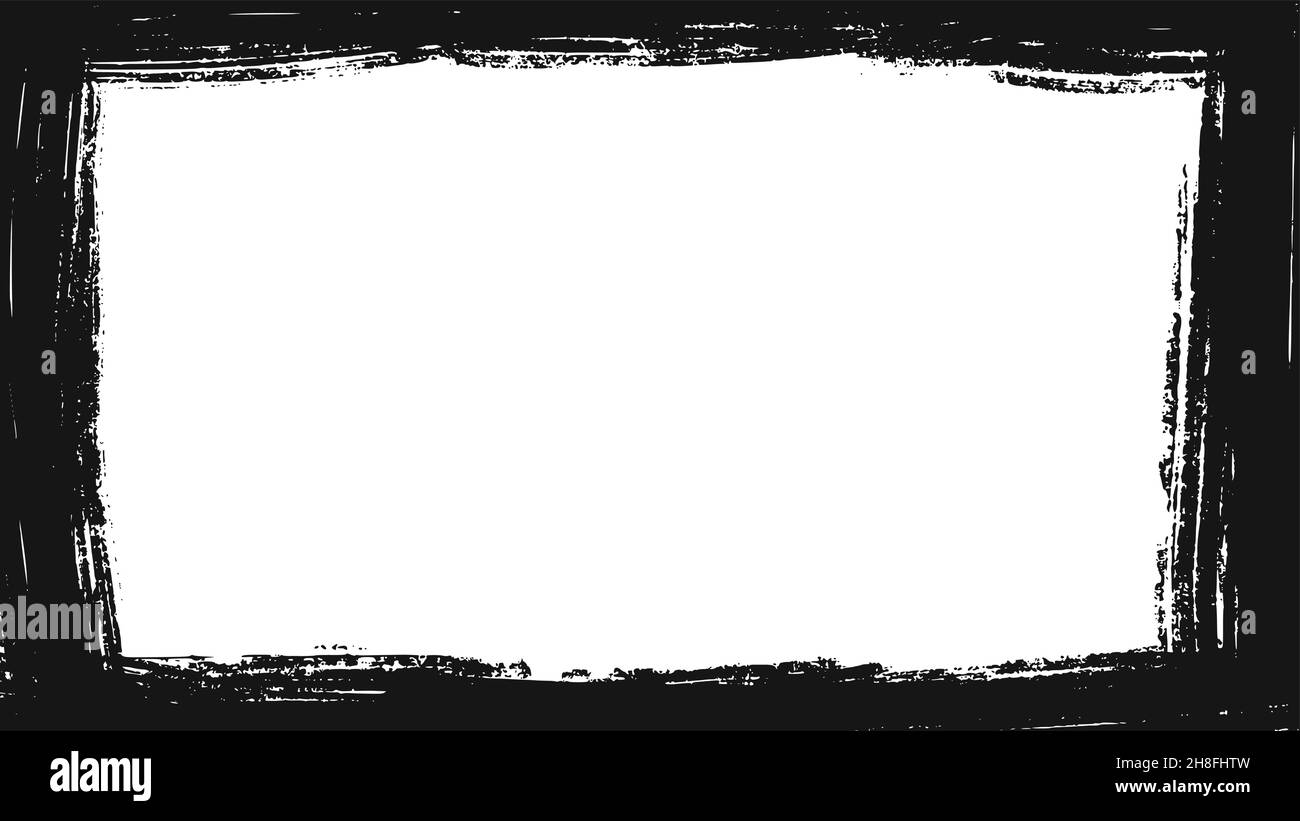 Cadre de grunge noir pour les histoires et les médias sociaux 16 9.Modèle avec contour de pinceau.Bordure rectangulaire avec superposition de grunge.Illustration vectorielle Illustration de Vecteur