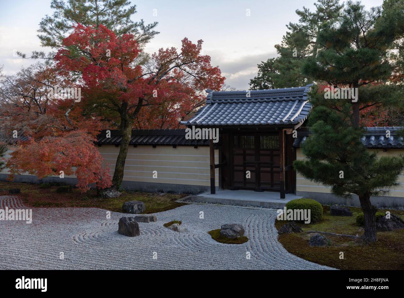 Kyoto, Japon.26 novembre 2021.Une vue sur le jardin zen avec l'arbre Momiji (érable japonais) à l'intérieur du Temple Toji-in.Toji-in a été établi en 1341 sur la pente sud du Mont Kinugasa par le shogun Ashikaga Takauji.Quinze shoguns venaient du clan Ashikaga, ce qui fait du temple Toji-in un lieu riche en objets historiques et en œuvres d'art.Crédit : SOPA Images Limited/Alamy Live News Banque D'Images