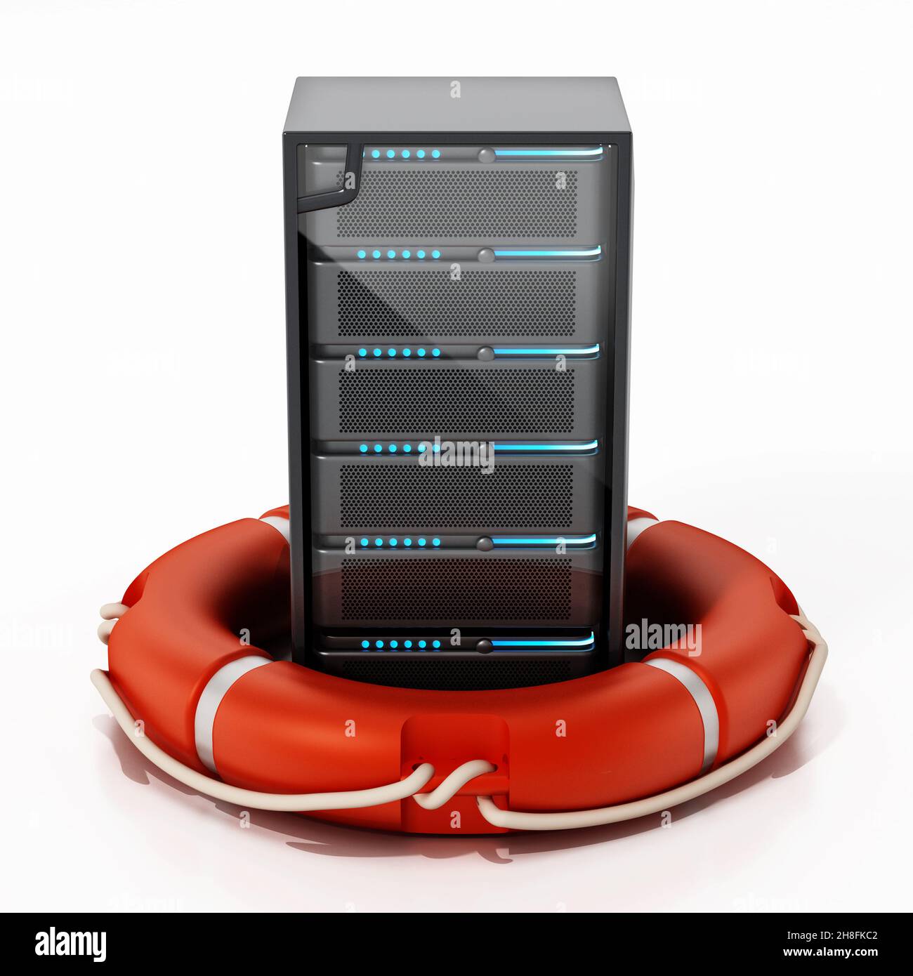 Serveur réseau en bouée rouge.Concept de sécurité réseau.Illustration 3D. Banque D'Images