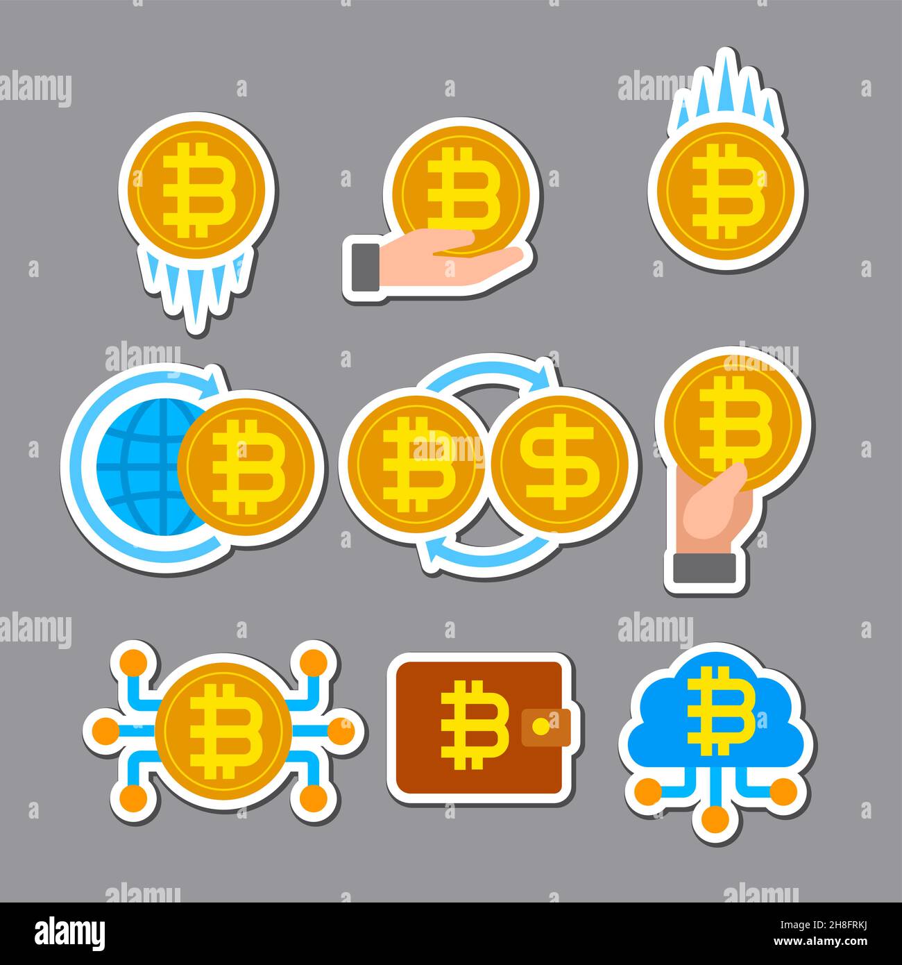 Illustration des autocollants colorés de la blockchain et du Bitcoin crypto-monnaie Illustration de Vecteur Illustration des autocollants colorés de la blockchain et du Bitcoin crypto-monnaie Illustration de Vecteur