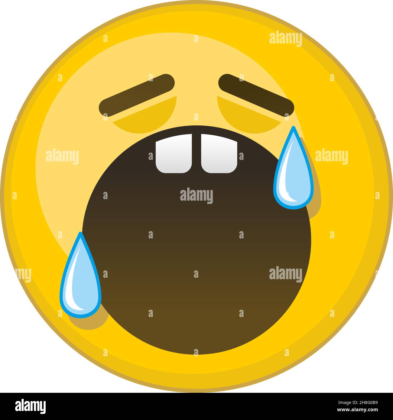 Émoticone criant bruyamment.Face jaune avec bouche ouverte et larmes roulantes Illustration de Vecteur