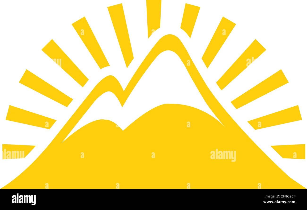 Soleil dans les sommets de montagne.Logo de style vintage Illustration de Vecteur