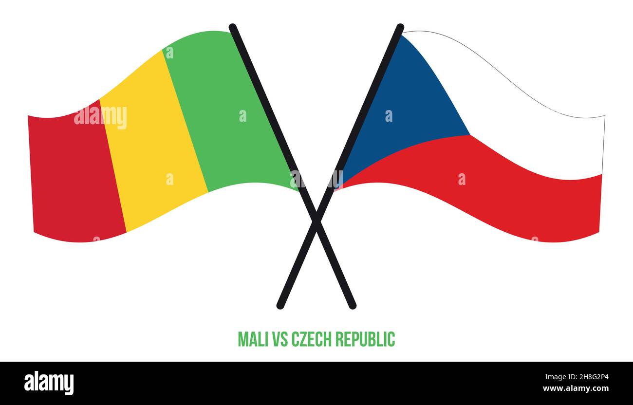 Le Mali et la République tchèque ont traversé des drapeaux et ont fait des signes de style plat. Proportion officielle. Corriger les couleurs. Illustration de Vecteur