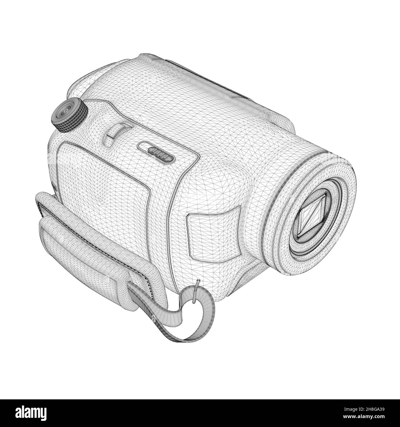 Cadre métallique de la caméra vidéo domestique manuelle à partir de lignes noires isolées sur fond blanc.Caméra vidéo numérique rétro.Vue isométrique.3D.Vecteur illustrat Illustration de Vecteur