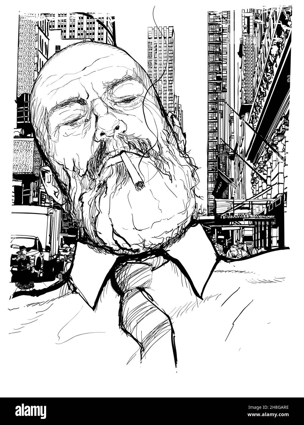 Dessin d'un homme fumant une cigarette à New York - illustration vectorielle Illustration de Vecteur