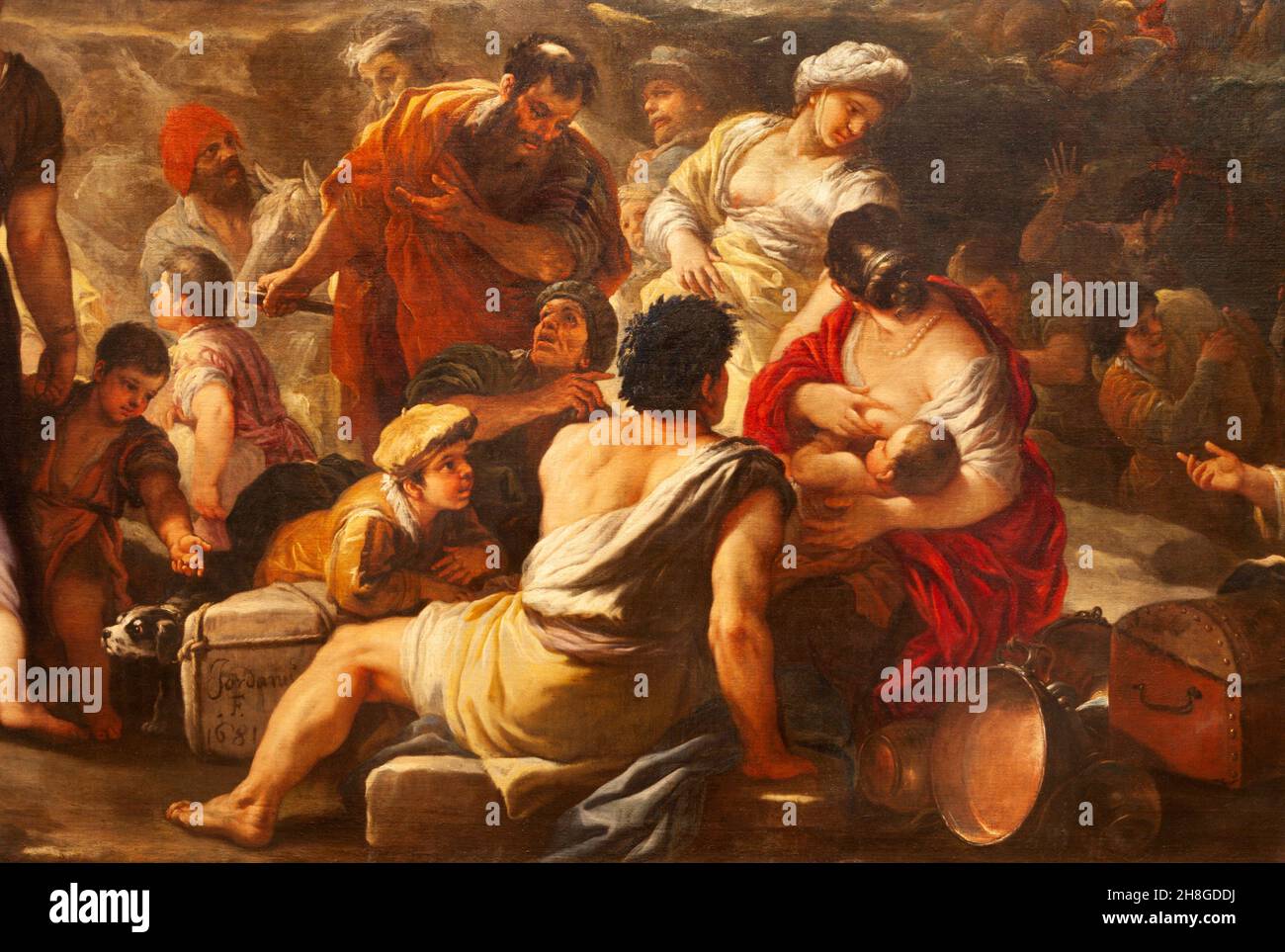 BERGAME, ITALIE - 26 JANVIER 2013: Détail de la peinture 'Passaggio del Mar Rosso' par Luca Giordano.Traversée de la peinture de la mer Rouge de la cathédrale. Banque D'Images