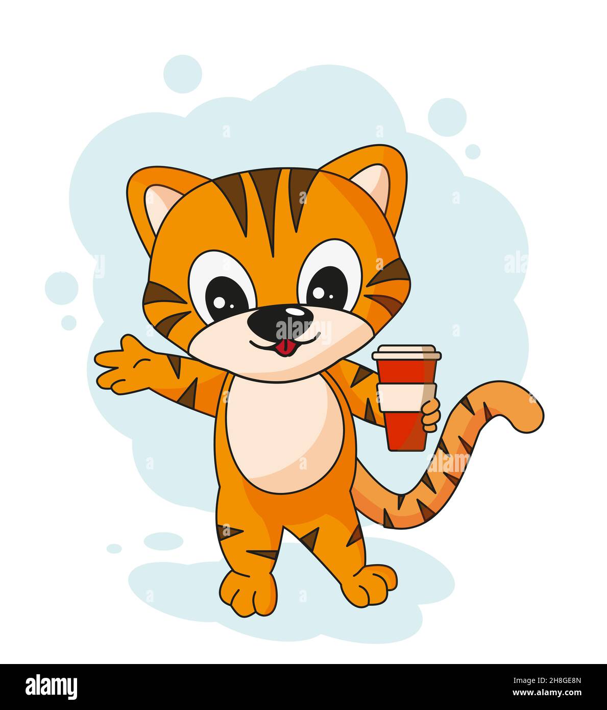 Joli tigre avec verre de vecteur de café illustration EPS 10 Illustration de Vecteur