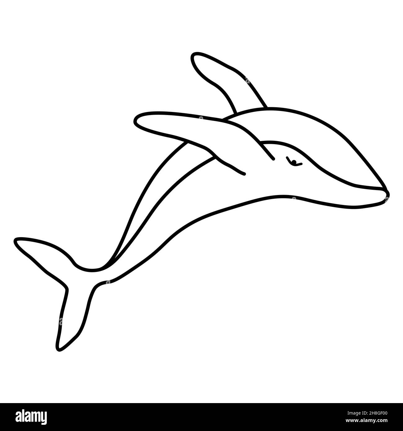 Illustration du logo vectoriel simple représentant un petit rorqual à bosse.Contour de ligne isolé, dessin de baleine sur fond blanc Illustration de Vecteur