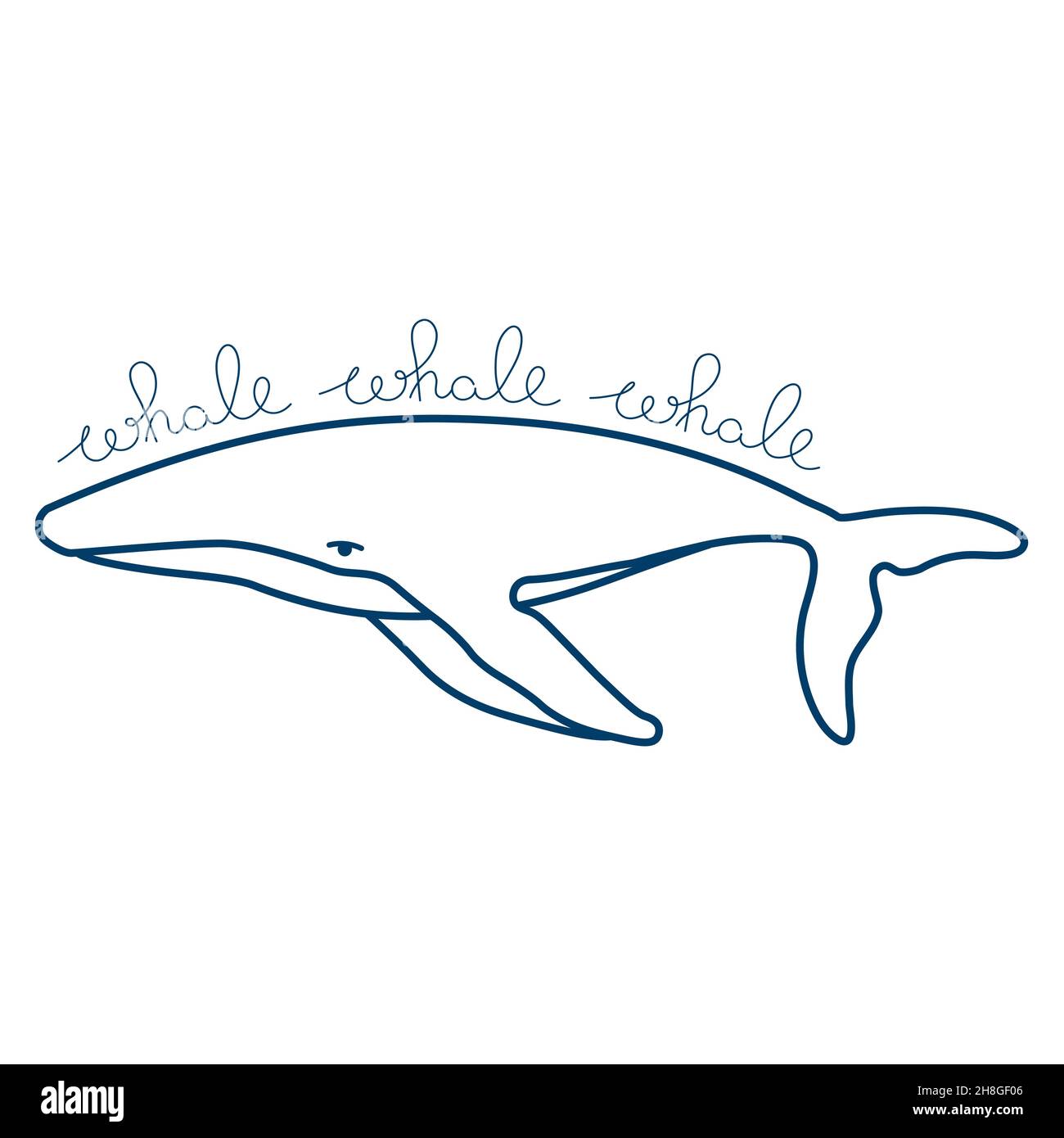 Baleine à bosse avec phrase dessinée à la main baleine, baleine, baleine minimaliste contour simple illustration du logo vectoriel.Dessin de baleine à contour isolé sur b blanc Illustration de Vecteur